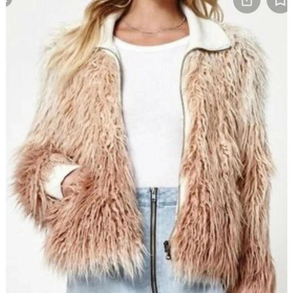 VOLCOM Stone Row Furrankie Shag Faux Fur Pink Ombre Jacket Sz L Western Festival - Picture 1 of 6
